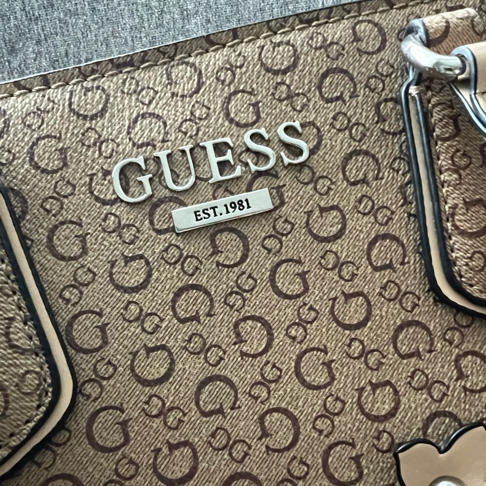 Guess Brown Shoulder Bag with Monogram Pattern